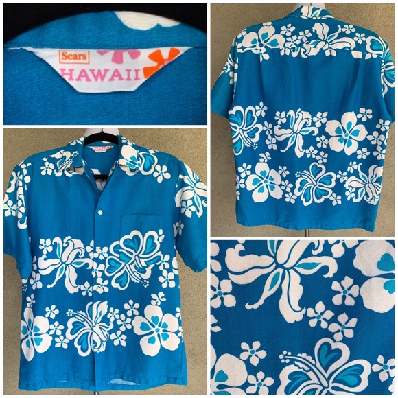 🌺 Vintage Hawaiian Barkcloth Matched Set Dress Shirt - Picture 9 of 16